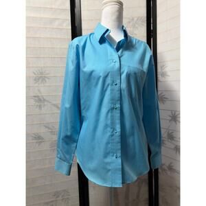 Foxcroft Women's 6P Petite Blue Long Sleeve Shirt Blouse Non-Iron New w/o Tags